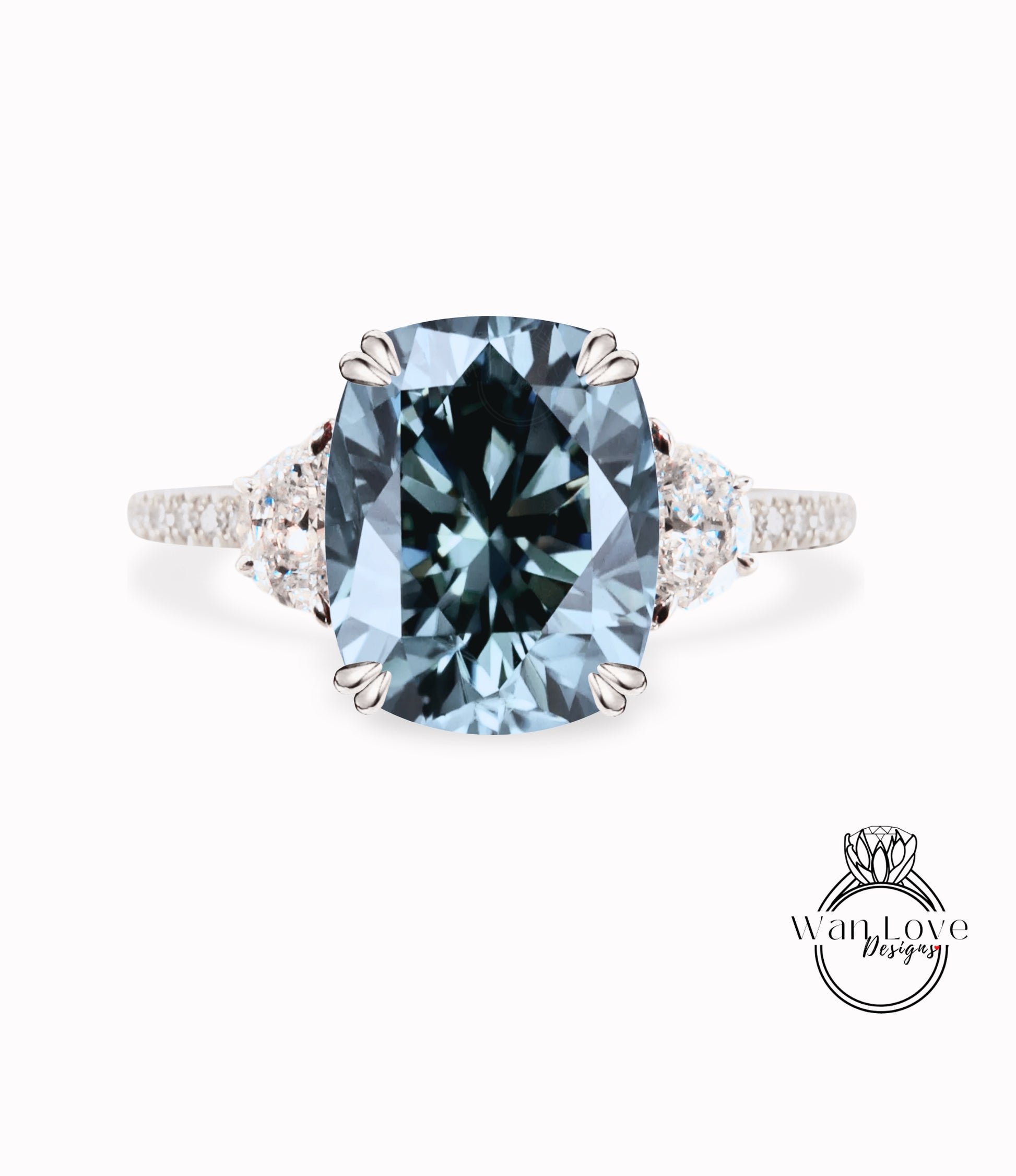 Grey Moissanite Diamonds Elongated Cushion Half Moon Engagement Ring Oval Gem Stone diamond band ring 14k 18k White Yellow Rose