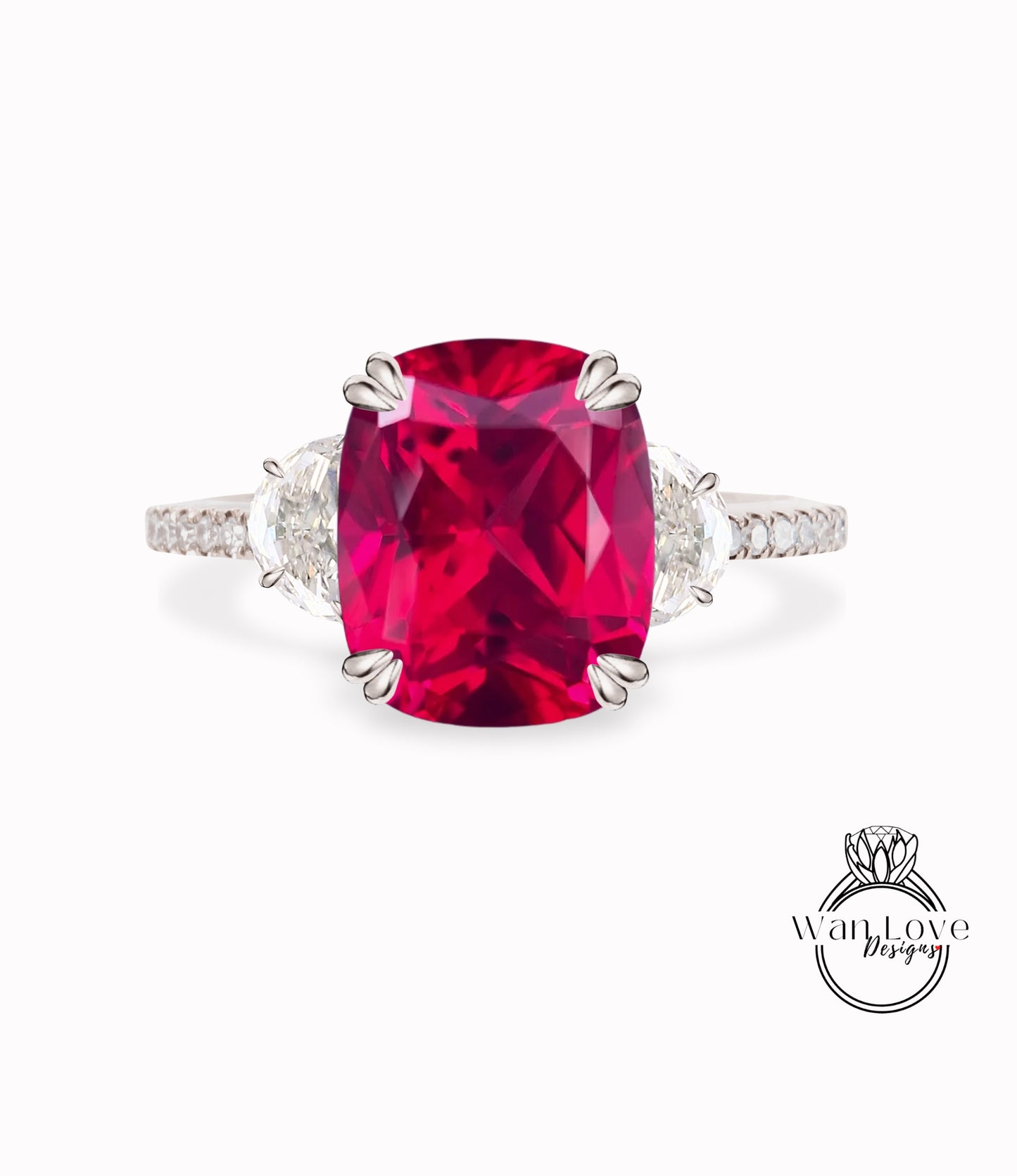 Anello di fidanzamento con diamanti smeraldo e moissanite Cuscino ovale mezza luna 3 pietre preziose 14k 18k bianco giallo oro rosa, platino, personalizzato