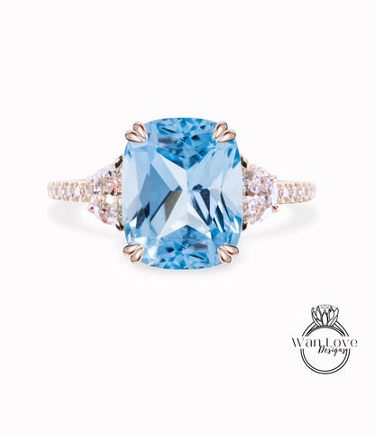 Anello di fidanzamento con diamanti smeraldo e moissanite Cuscino ovale mezza luna 3 pietre preziose 14k 18k bianco giallo oro rosa, platino, personalizzato