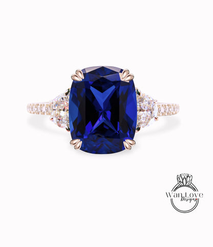 Anello di fidanzamento con diamanti smeraldo e moissanite Cuscino ovale mezza luna 3 pietre preziose 14k 18k bianco giallo oro rosa, platino, personalizzato