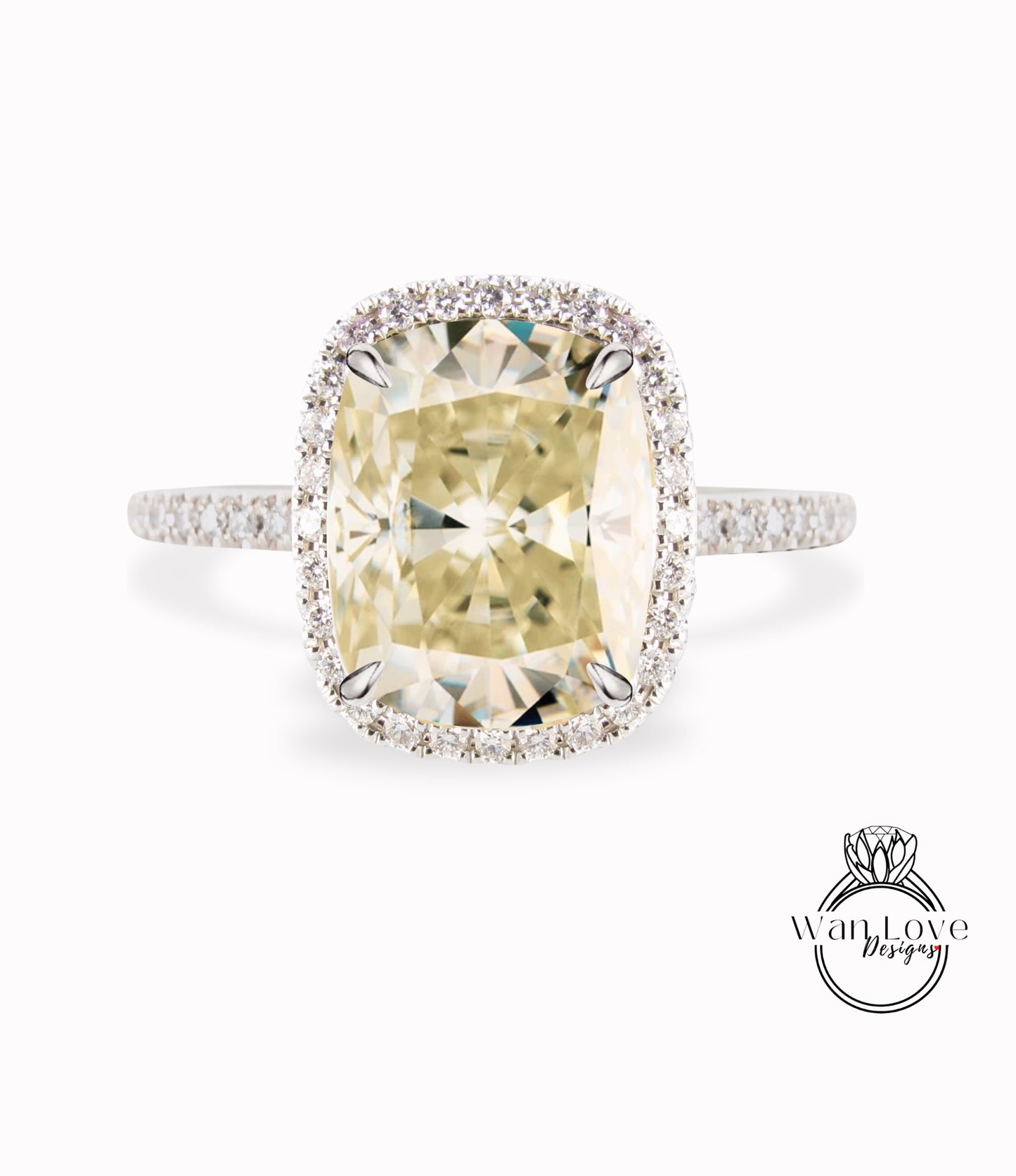 Elongated Cushion cut Champagne Moissanite engagement ring gold vintage diamond halo engagement ring women Half eternity wedding Bridal Gift