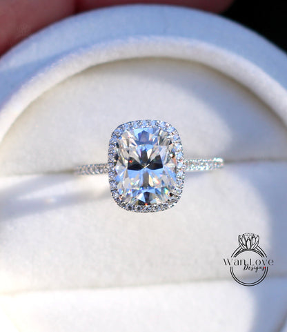 Moissanite Anello di fidanzamento Anello di celebrità Cuscino allungato 4ct 18k Oro bianco Anello da sposa Anniversario di matrimonio Cestino-Pronto per la spedizione