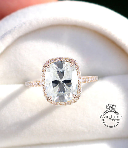 Elongated Cushion cut Moissanite engagement ring gold vintage diamond halo engagement ring women Half eternity wedding Bridal Anniversary