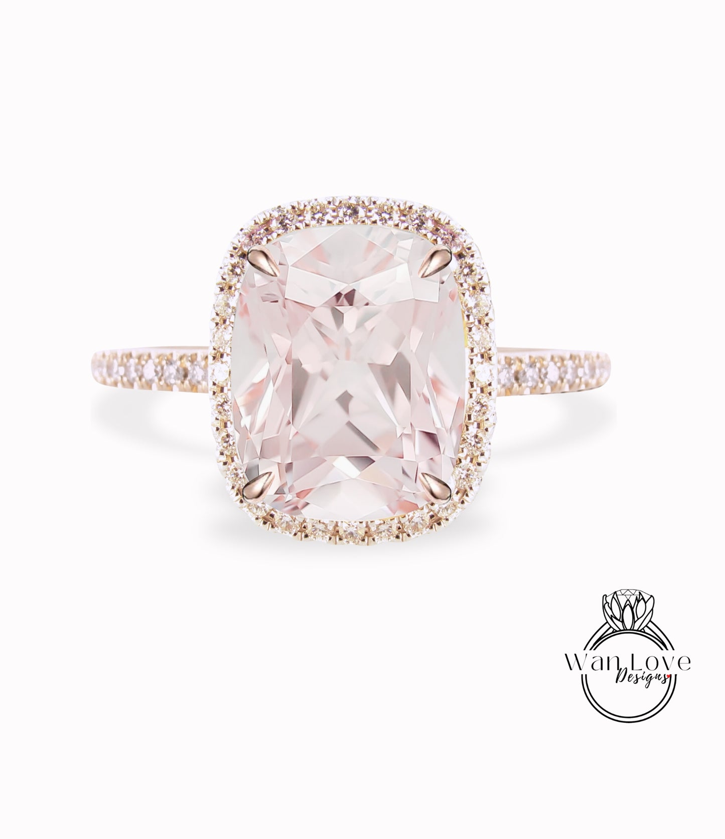 Anello di fidanzamento allungato con zaffiro rosa chiaro con taglio a cuscino, in oro, con diamante vintage, anello di fidanzamento con alone da donna, regalo nuziale per mezza eternità