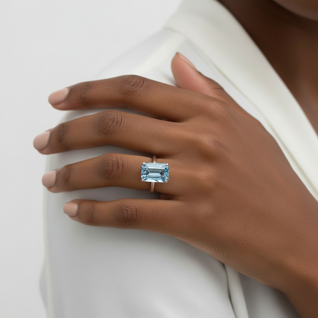 Aquamarine Light Blue Spinel Emerald cut Engagement Ring Solitaire Radiant 4ct 10x8mm promise bridal wedding Anniversary ring-Ready to ship