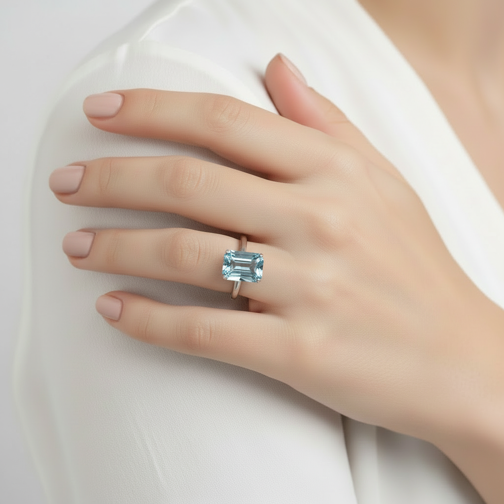 Aquamarine Light Blue Spinel Emerald cut Engagement Ring Solitaire Radiant 4ct 10x8mm promise bridal wedding Anniversary ring-Ready to ship