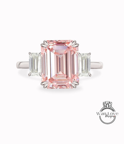 Anello di fidanzamento con alessandrite taglio cuscino mezzaluna Moissanite diamante oro rosa diamante art deco anello con tre pietre matrimonio anniversario nuziale