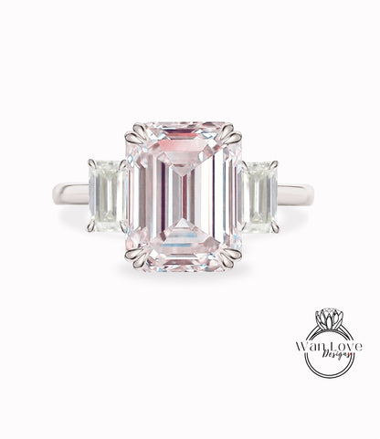 Anello di fidanzamento con alessandrite taglio cuscino mezzaluna Moissanite diamante oro rosa diamante art deco anello con tre pietre matrimonio anniversario nuziale