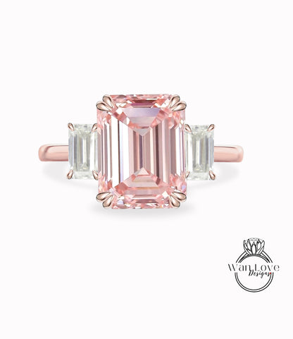 Anello di fidanzamento con alessandrite taglio cuscino mezzaluna Moissanite diamante oro rosa diamante art deco anello con tre pietre matrimonio anniversario nuziale