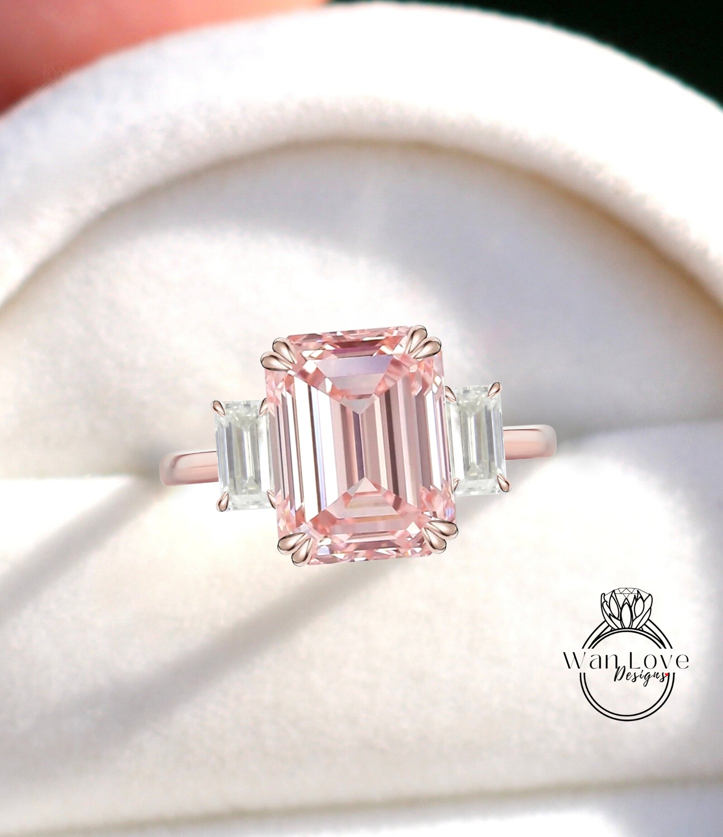 Anello di fidanzamento con alessandrite taglio cuscino mezzaluna Moissanite diamante oro rosa diamante art deco anello con tre pietre matrimonio anniversario nuziale