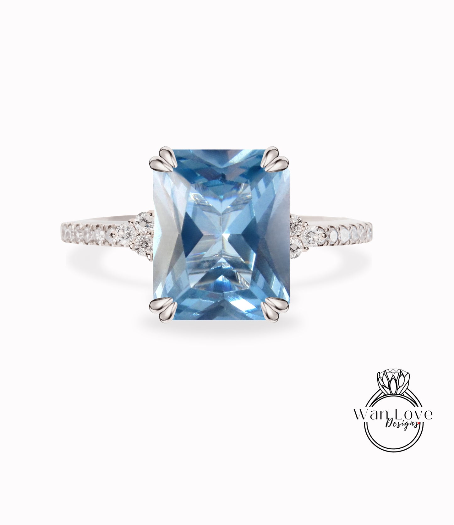 Anello di fidanzamento con spinello blu acquamarina taglio smeraldo diamante vintage Anello di fidanzamento in oro a grappolo per donna Regalo di anniversario di matrimonio per lei