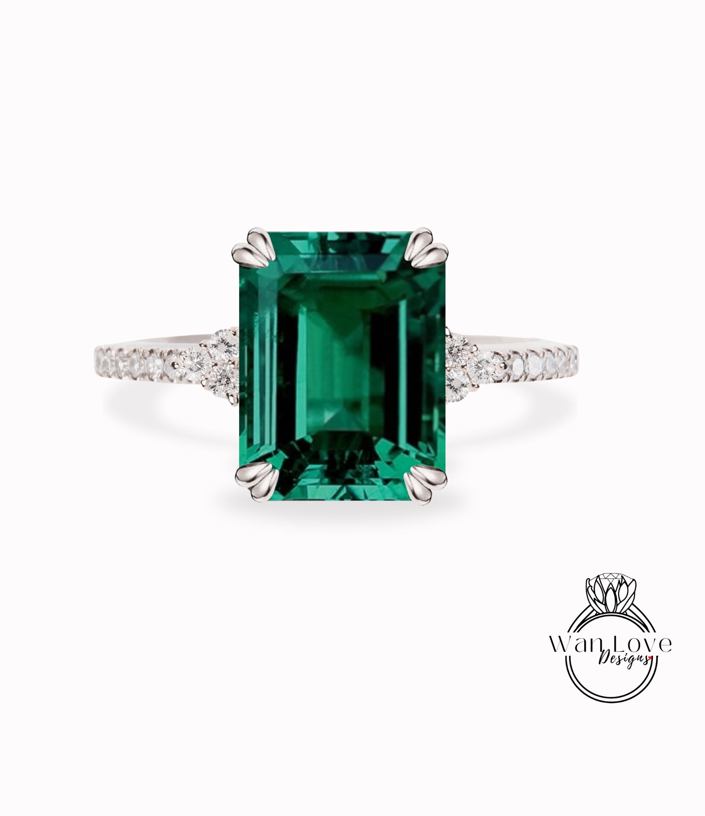 Green Emerald Cut Diamond Ring, Solitaire Engagement Diamond hotsell Ring, Antique Emerald Wedding Ring, Woman's Pre-Engagement Ring, Woman's Ring