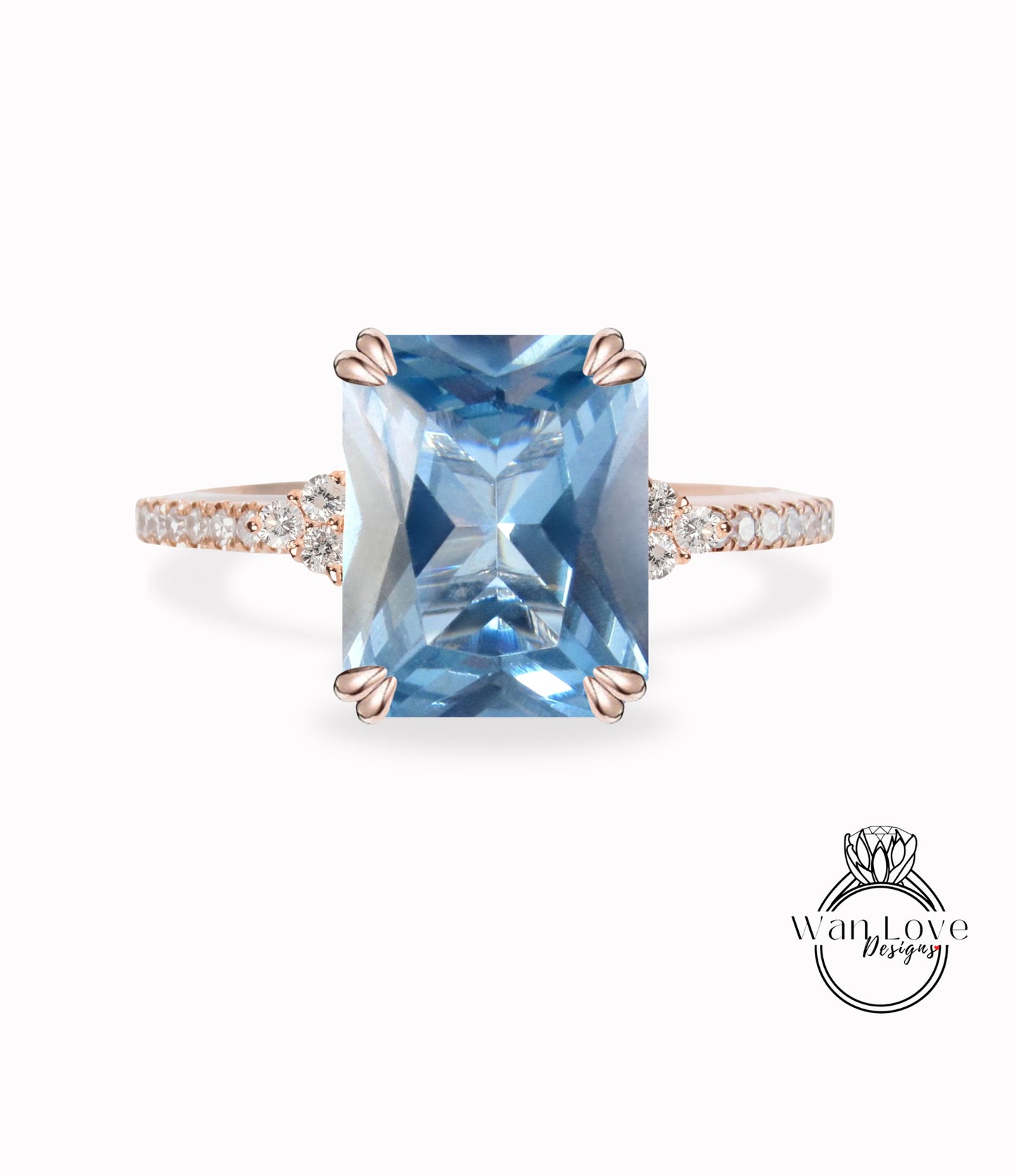 Anello di fidanzamento con spinello blu acquamarina taglio smeraldo diamante vintage Anello di fidanzamento in oro a grappolo per donna Regalo di anniversario di matrimonio per lei