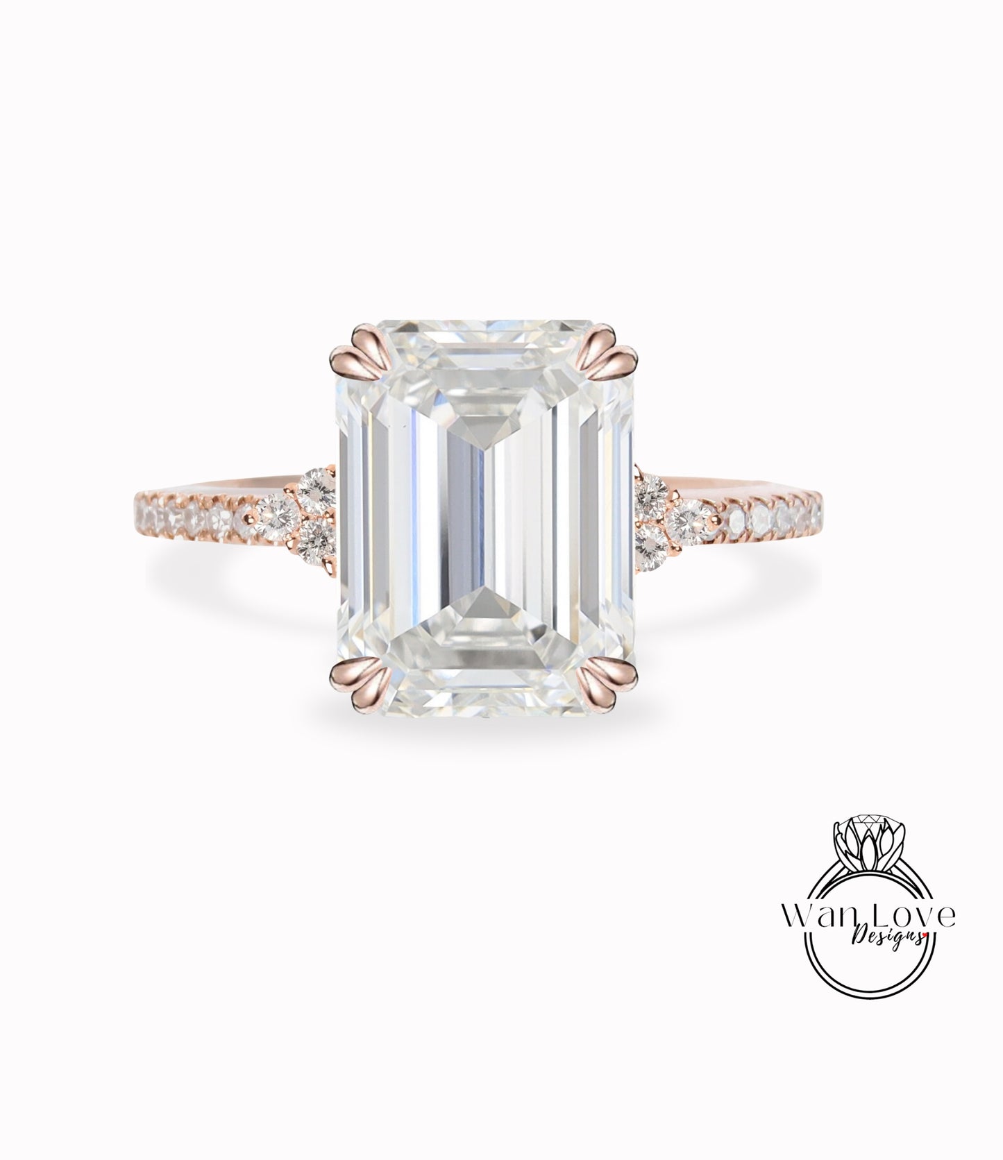 Anello di fidanzamento Moissanite taglio smeraldo diamante vintage Cluster anello di fidanzamento in oro rosa per le donne Regalo di anniversario nuziale Art Deco per lei