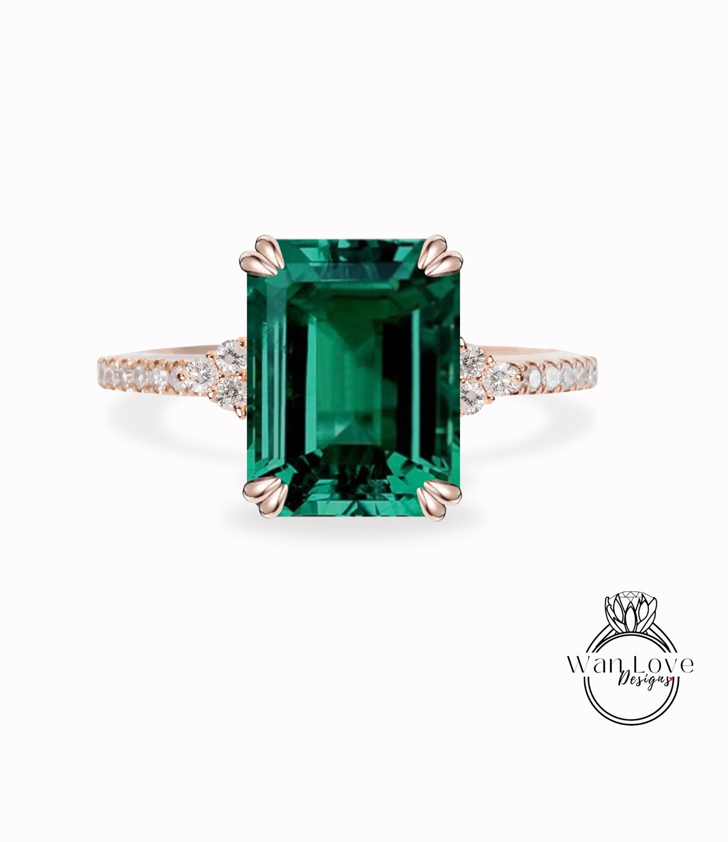 Anello di fidanzamento con smeraldo verde taglio smeraldo con diamante vintage Anello di fidanzamento in oro a grappolo per donna Regalo di anniversario di matrimonio per lei