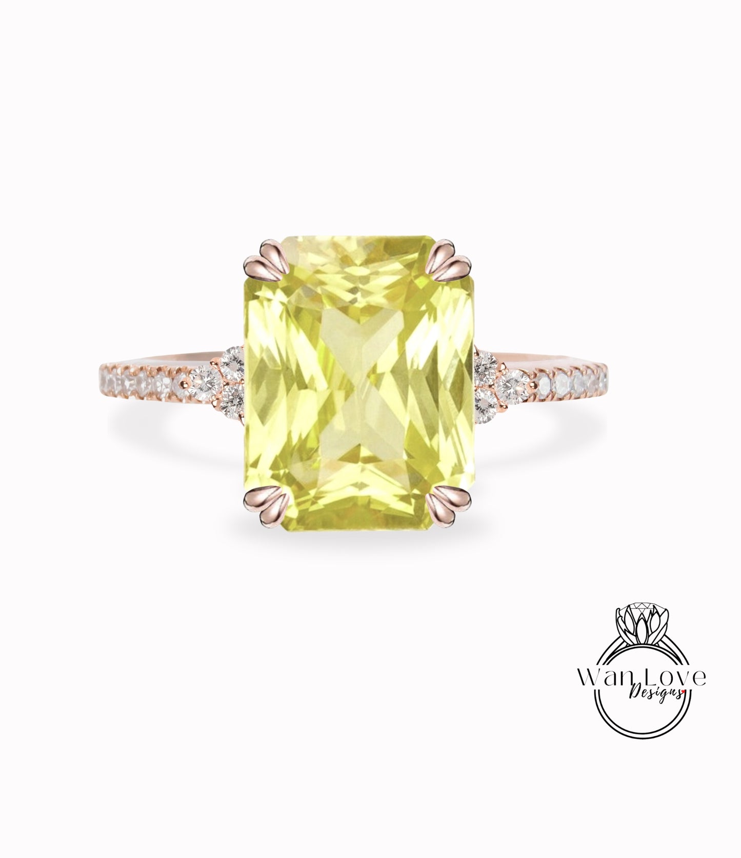 Emerald cut Yellow Sapphire engagement ring vintage diamond Cluster gold engagement ring for women Bridal anniversary gift for her