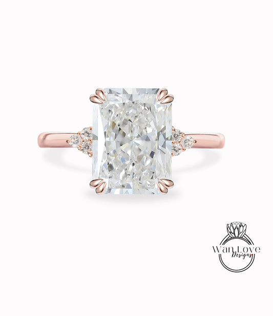 Anello di fidanzamento con diamante smeraldo mezza eternità Lab Anello con diamante anello con punta in oro rosa Art deco Solitaire nuziale Promessa di anniversario