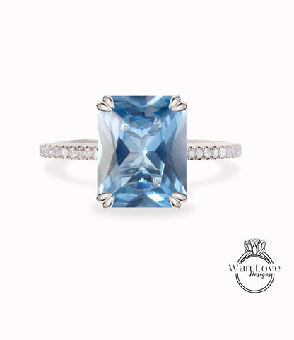 Aquamarine Blue Spinel & Diamond Engagement Ring Emerald Cathedral 14k 18k White Yellow Rose Gold Platinum Custom Wedding