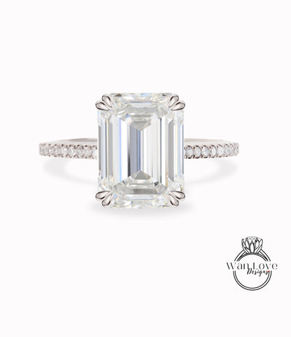 Anello di fidanzamento con diamante smeraldo mezza eternità Lab Anello con diamante anello con punta in oro rosa Art deco Solitaire nuziale Promessa di anniversario