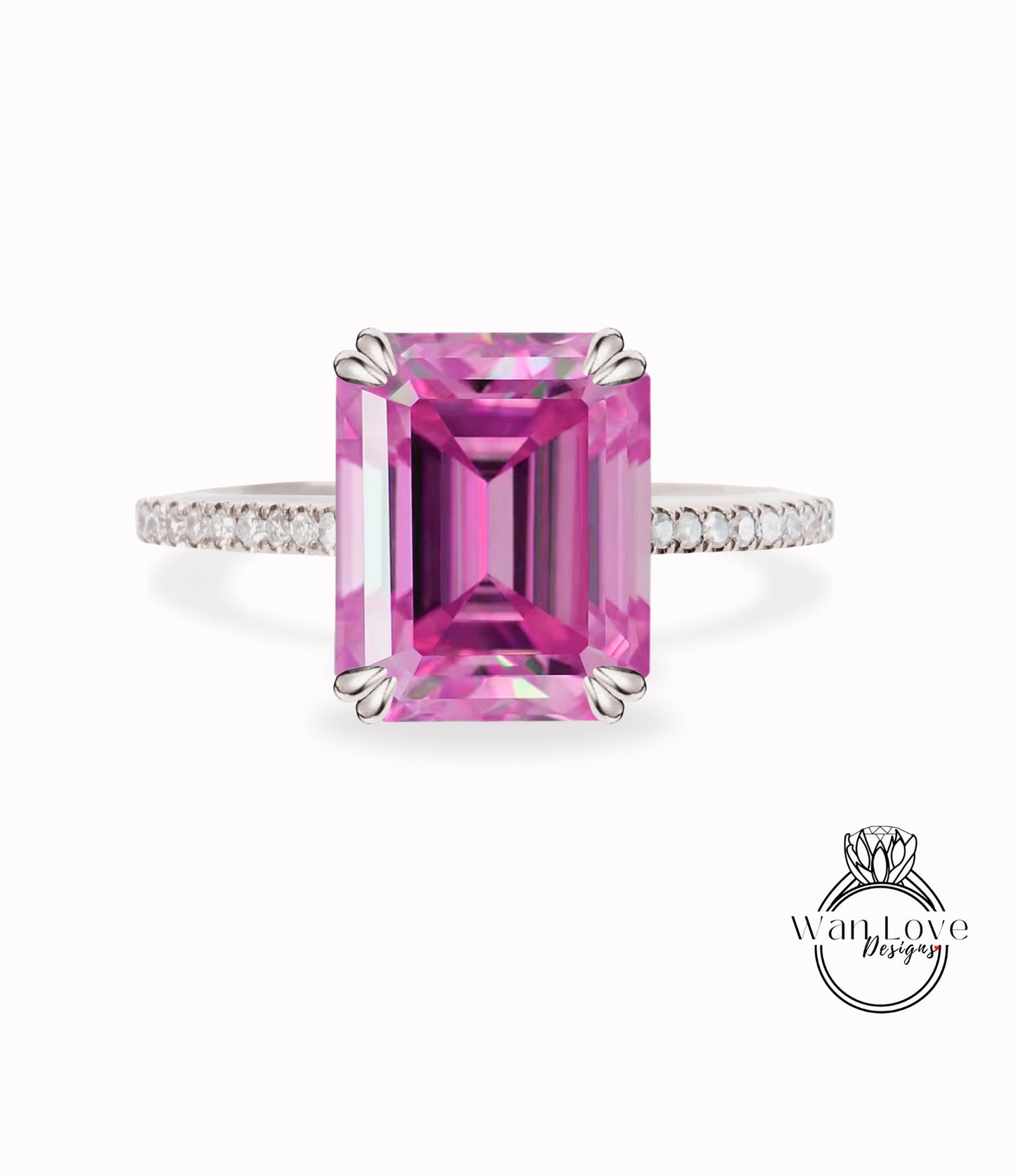 Anello di fidanzamento Moissanite rosa smeraldo Anello di fidanzamento minimal in oro rosa antico con fascia di diamanti Art Deco Delicato anello di promessa di anniversario nuziale