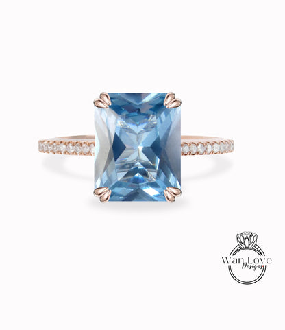 Aquamarine Blue Spinel & Diamond Engagement Ring Emerald Cathedral 14k 18k White Yellow Rose Gold Platinum Custom Wedding