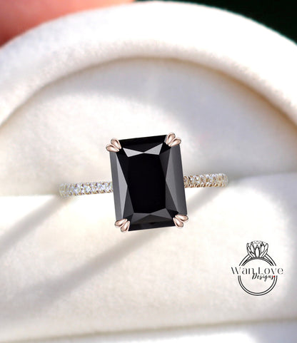 Anello di fidanzamento con spinello nero, anello vintage, smeraldo, zaffiro, anello in oro rosa, solitario, anello art deco, anello nuziale, anello anniversario, regalo