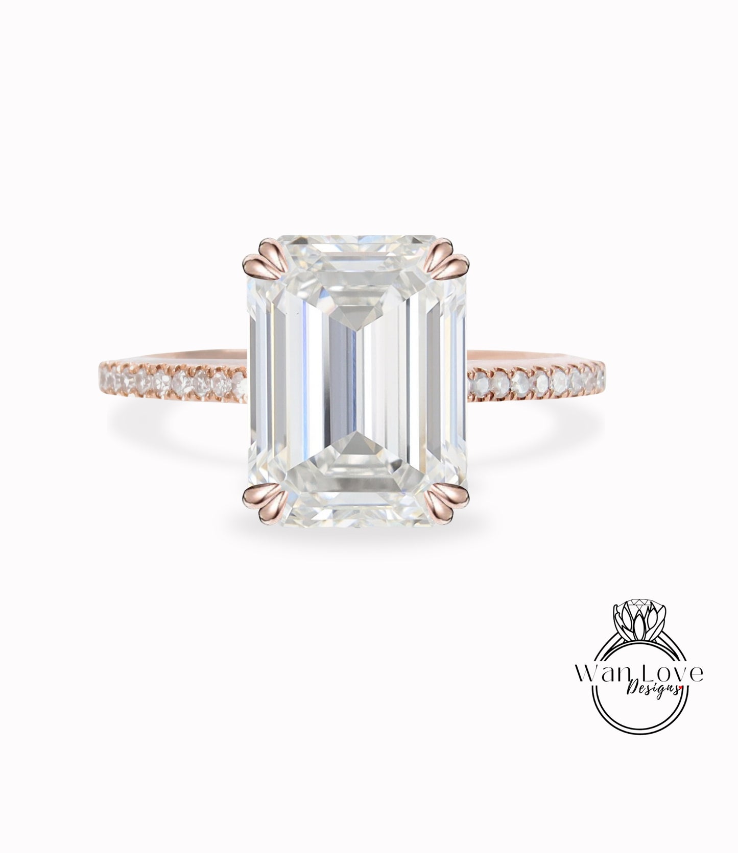 Anello di fidanzamento con diamante smeraldo mezza eternità Lab Anello con diamante anello con punta in oro rosa Art deco Solitaire nuziale Promessa di anniversario