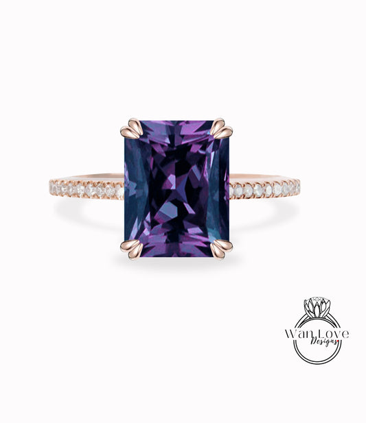 Purple Sapphire Alexandrite Color & Diamond Engagement Ring Emerald Radiant 14k 18k White Yellow Rose Gold-Platinum-Custom-Wedding