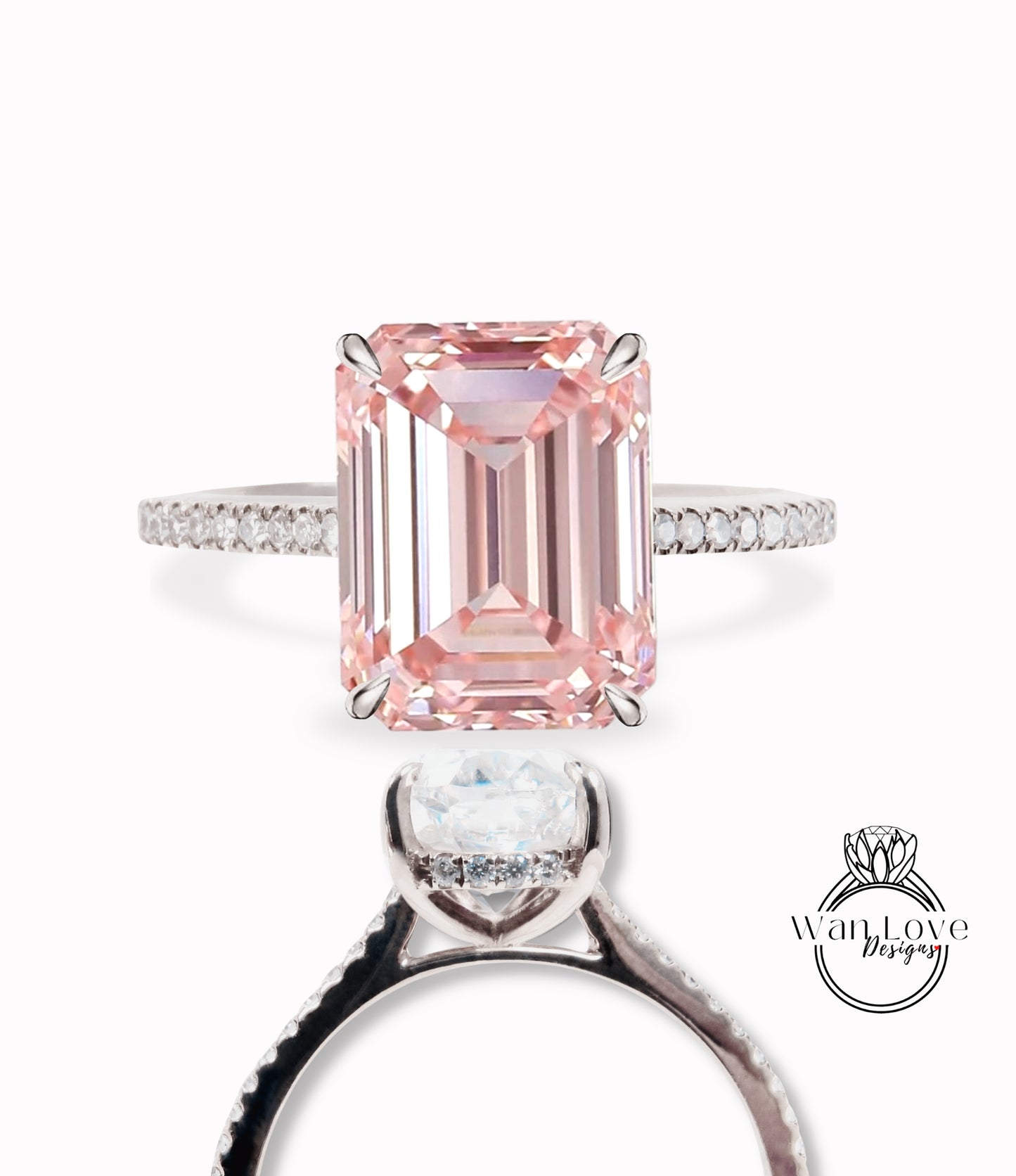 Anello di fidanzamento con bordo pavimentato minimalista delicato con diamanti in oro massiccio 14kt e 18kt con zaffiro rosa chiaro, WanLoveDesigns