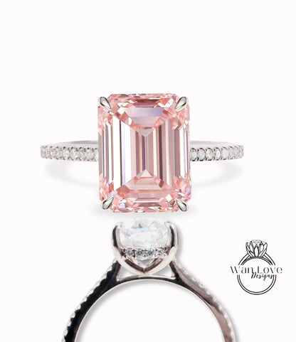 Anello di fidanzamento con bordo pavimentato minimalista delicato con diamanti in oro massiccio 14kt e 18kt con zaffiro rosa chiaro, WanLoveDesigns