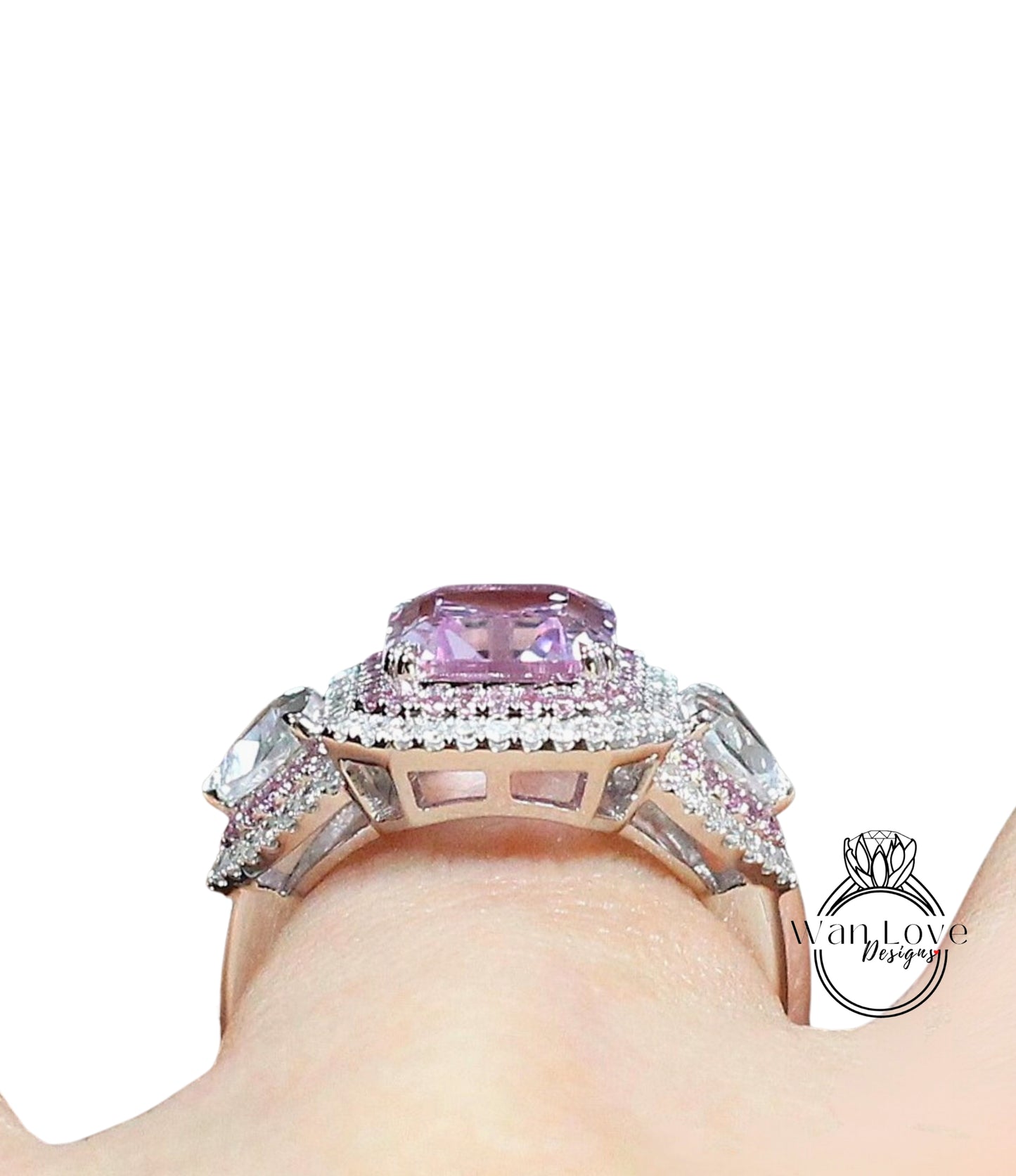 Light Pink Sapphire engagement ring double halo diamond ring prong ring oval cut white gold ring Cushion ring art deco ring anniversary ring