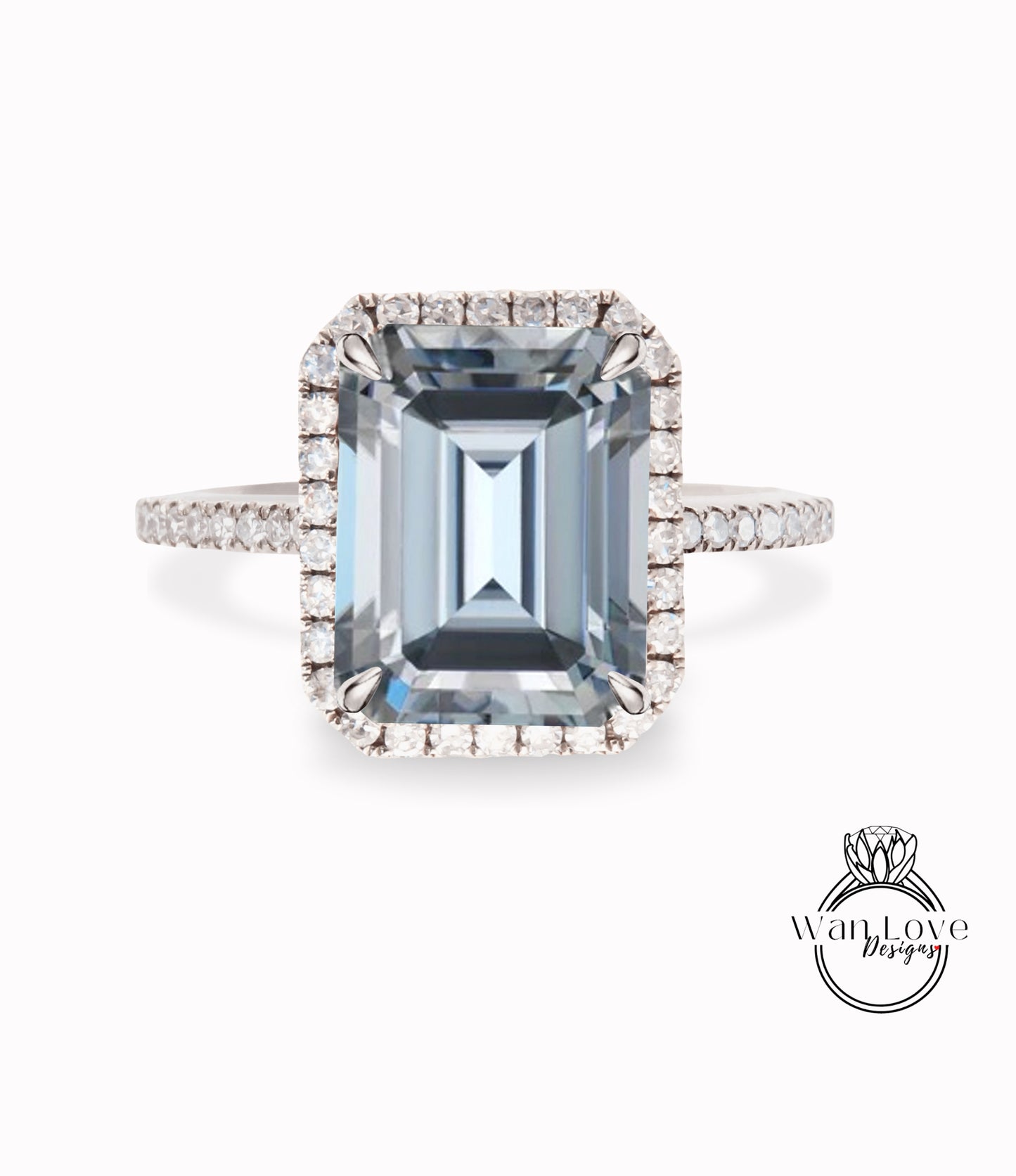 Anello con diamante Halo Anello con Moissanite grigio e anello di fidanzamento radiante con diamante Anello Art Deco con Halo grigio smeraldo Anello di promessa nuziale per anniversario di matrimonio