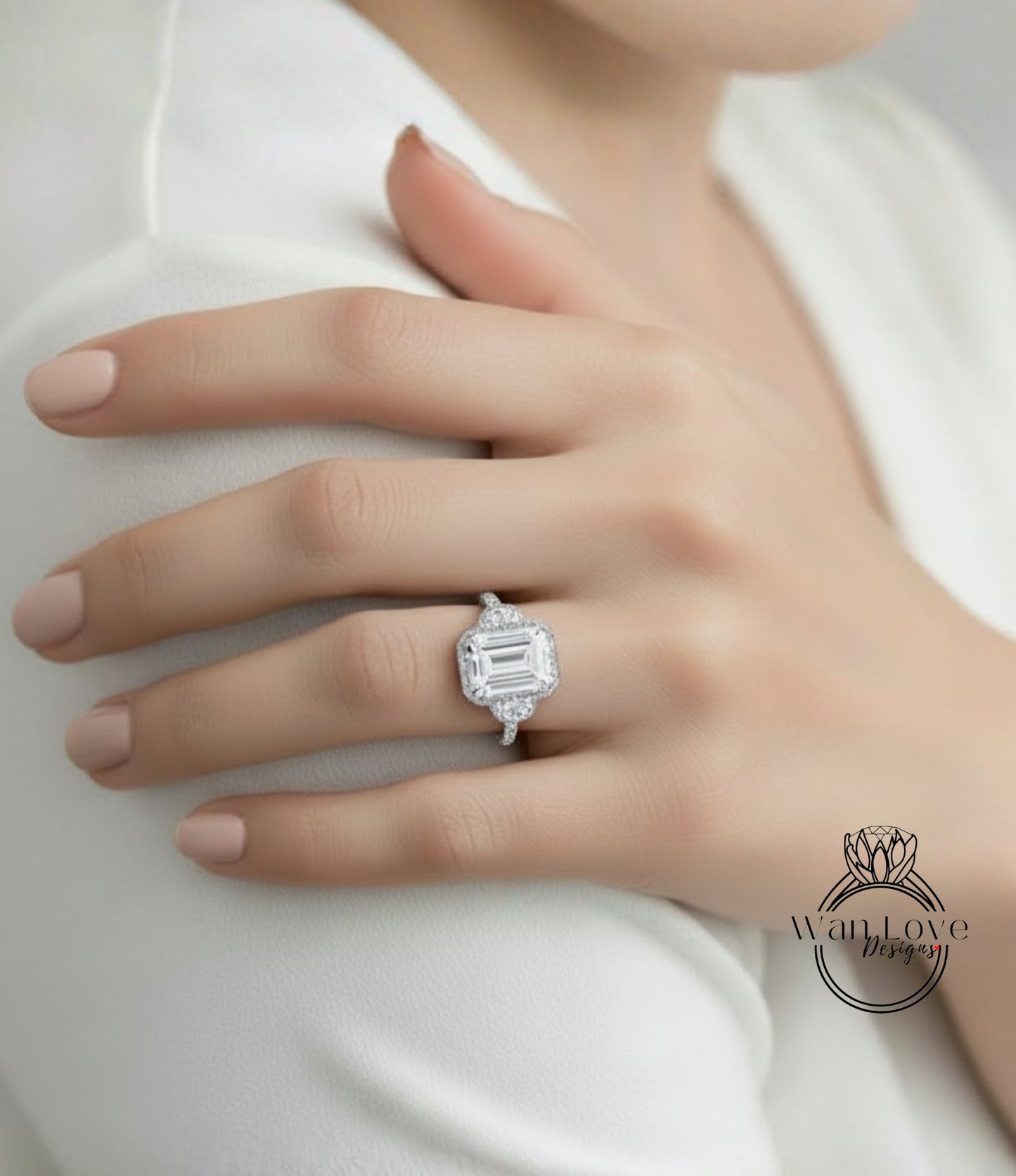 Anello di fidanzamento Art Déco con diamanti Lab con taglio smeraldo, anello rotondo con 3 pietre preziose, taglio baguette, anello in oro rosa con grappolo, promessa di anniversario, anello nuziale