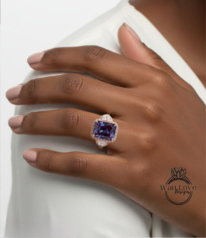 Anello di fidanzamento con diamanti smeraldo e moissanite Cuscino ovale mezza luna 3 pietre preziose 14k 18k bianco giallo oro rosa, platino, personalizzato