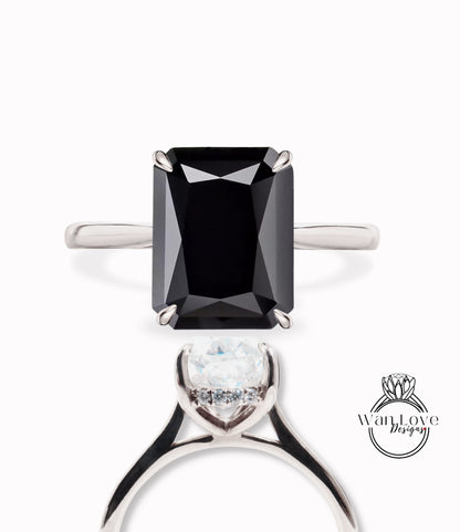 Anello di fidanzamento con bordo pavimentato minimalista delicato con diamanti in oro massiccio 18kt e spinello nero 14kt, WanLoveDesigns