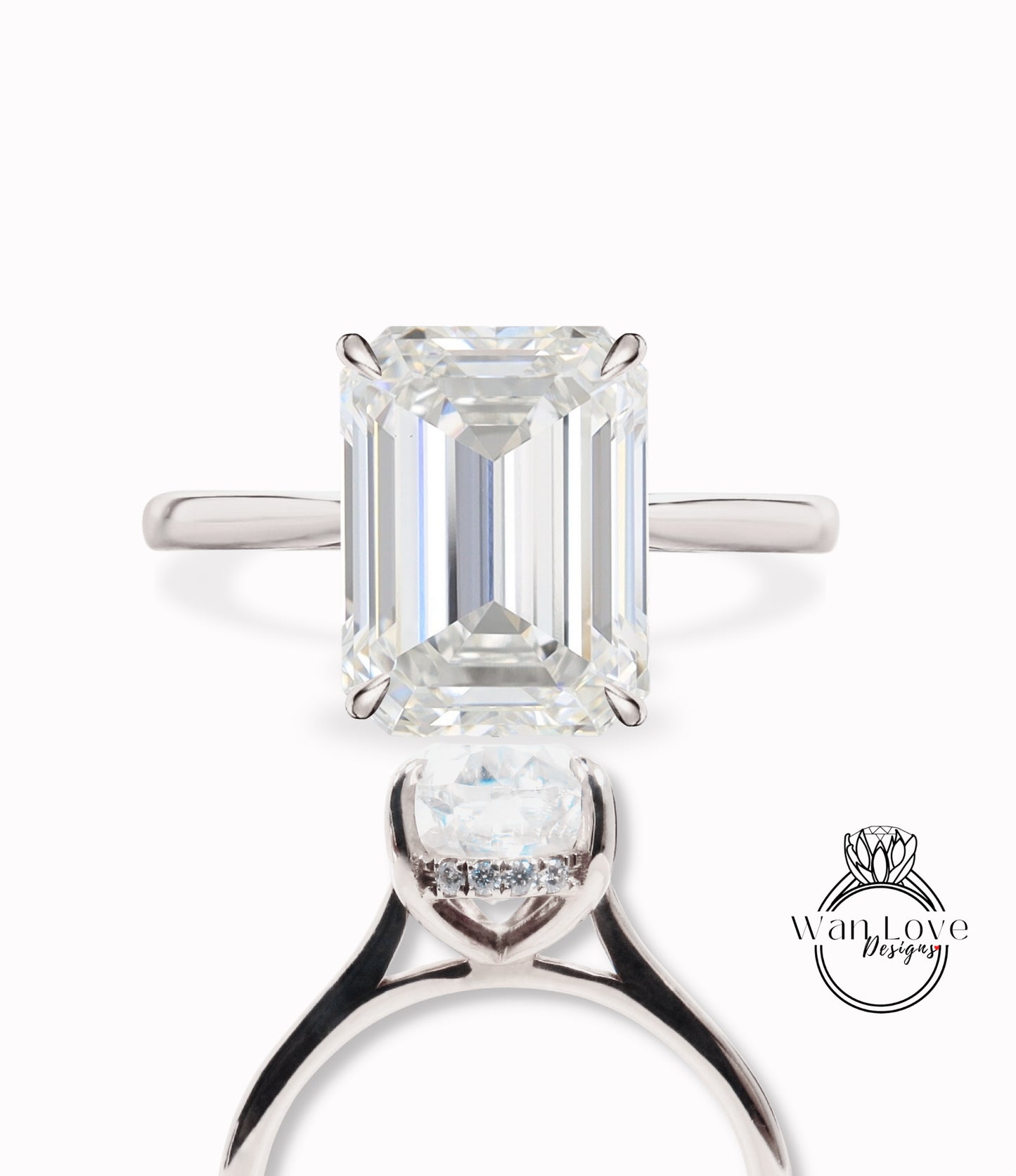 Anello di fidanzamento con moissanite smeraldo est ovest Anello di fidanzamento con diamante Halo laterale radiante Anello in oro Art Deco Anello nuziale Anello di promessa di anniversario