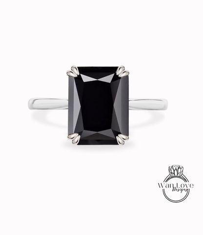 Anello di fidanzamento con smeraldo spinello nero, solitario, personalizzato, matrimonio, regalo di anniversario, oro giallo rosa bianco 14k 18k, platino