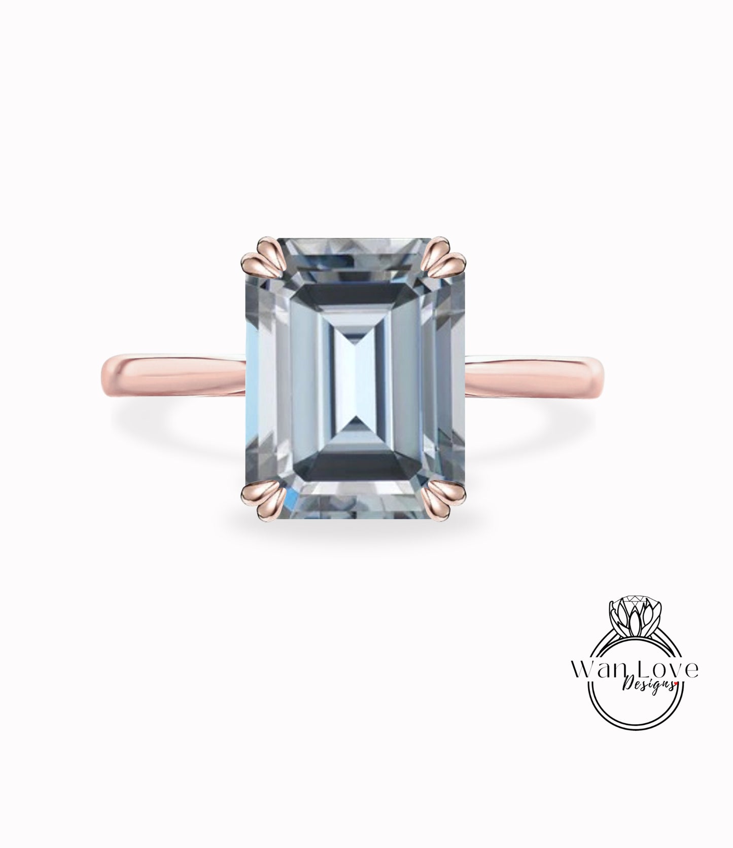 Anello di fidanzamento con smeraldo grigio Moissanite, solitario cattedrale, personalizzato, matrimonio, regalo di anniversario, oro giallo rosa bianco 14k 18k, WanLoveDesigns