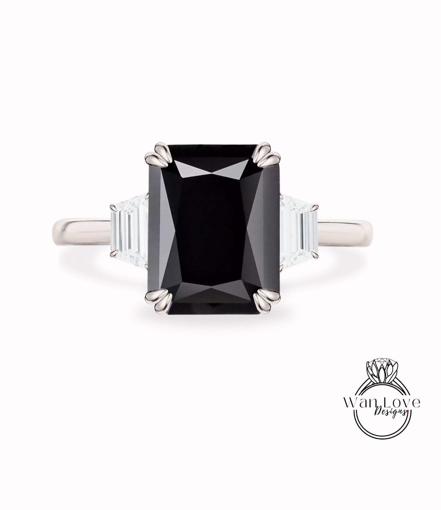 Black Spinel Diamond Moissanite Engagement Ring Emerald cut 14K/18K rose gold ring vintage trapezoid art deco ring wedding Bridal Anniversary gift