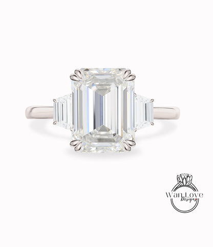 Anello di fidanzamento con 3 pietre Moissanite, taglio smeraldo, trapezio, oro rosa giallo bianco 14k 18k, platino, personalizzato, matrimonio, anniversario