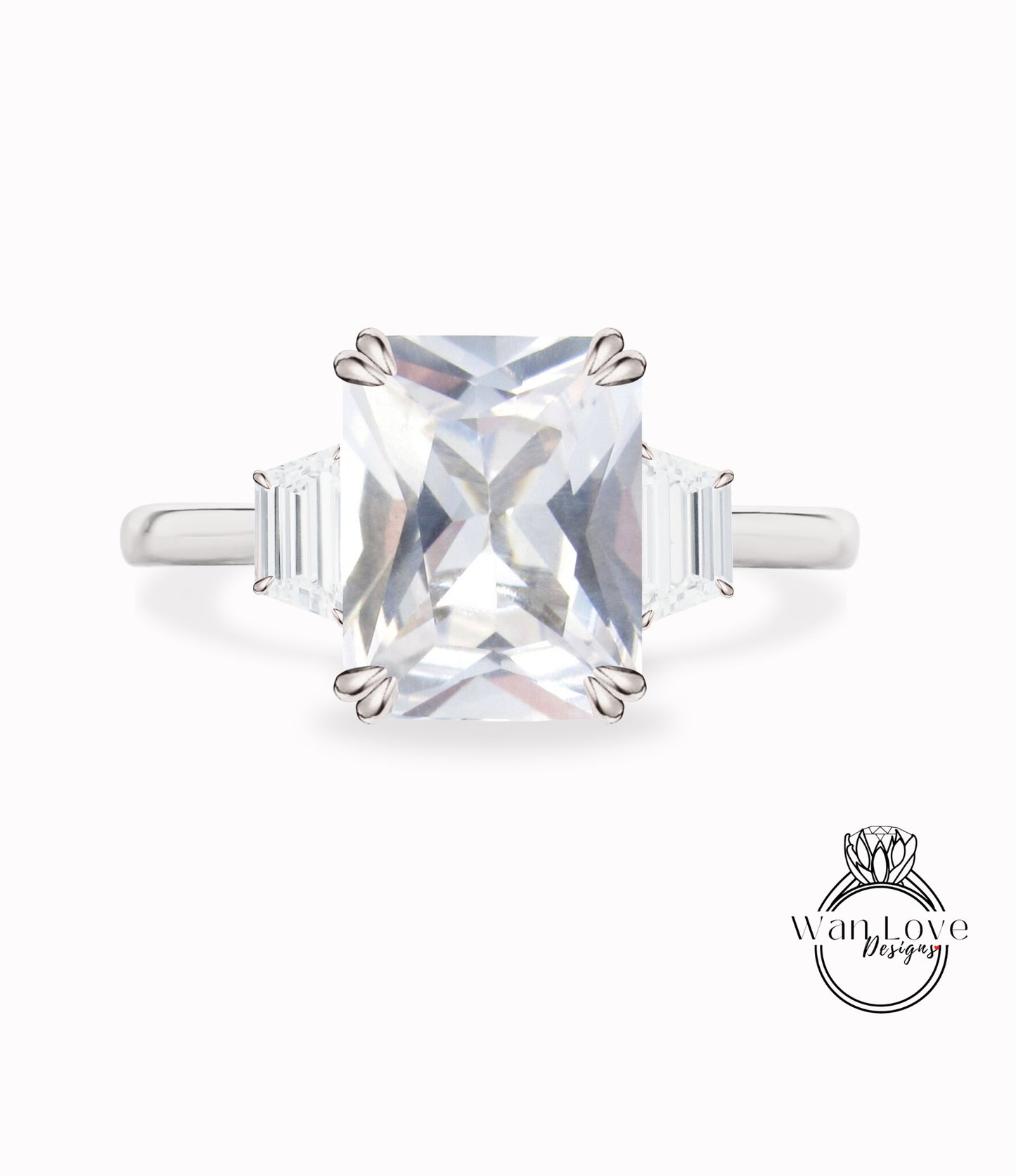 Anello di fidanzamento con zaffiro bianco Moissanite Taglio smeraldo Anello in oro rosa 14K/18K Anello vintage trapezoidale art deco Matrimonio Regalo di anniversario nuziale