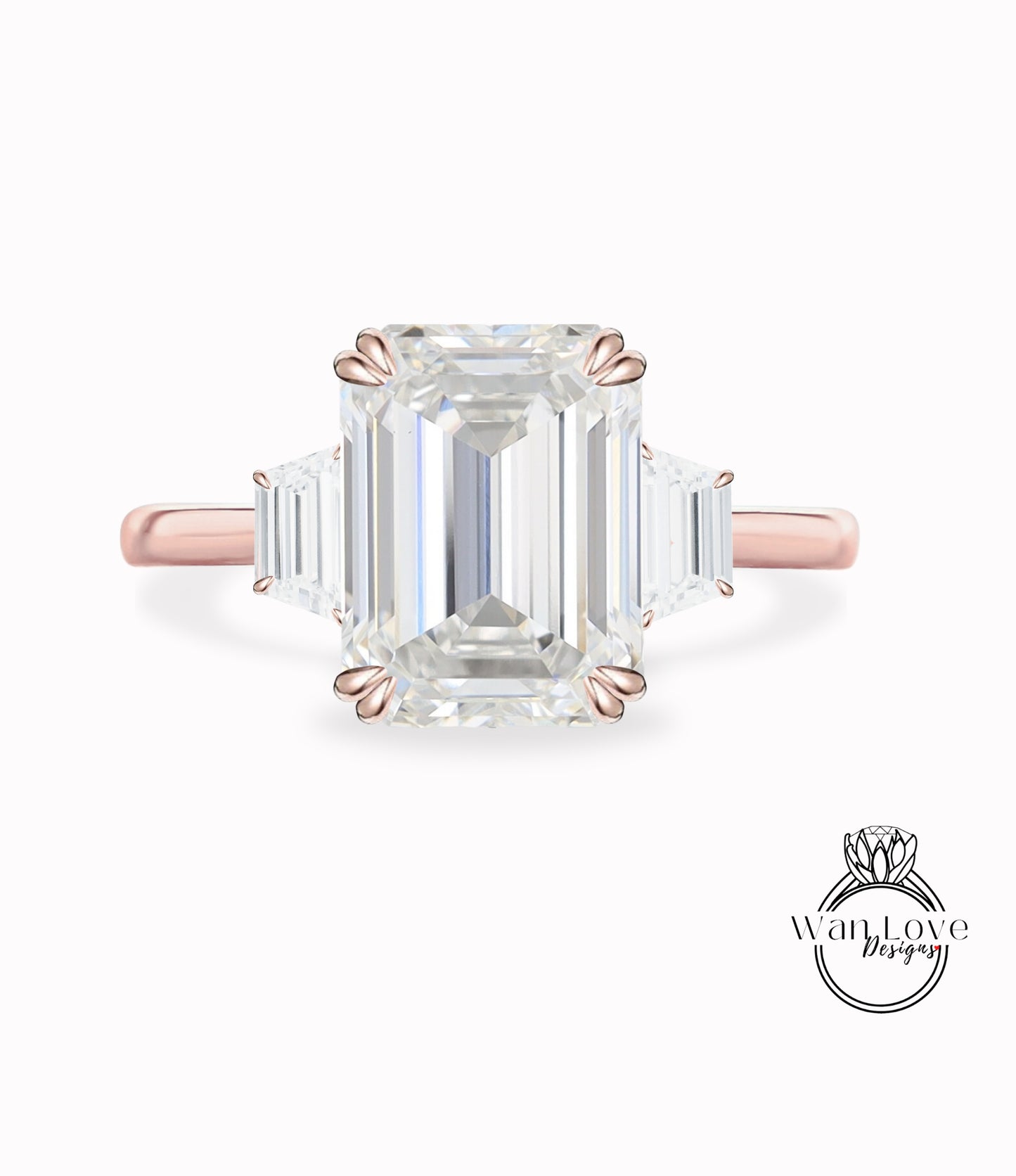 Anello di fidanzamento con 3 pietre Moissanite, taglio smeraldo, trapezio, oro rosa giallo bianco 14k 18k, platino, personalizzato, matrimonio, anniversario