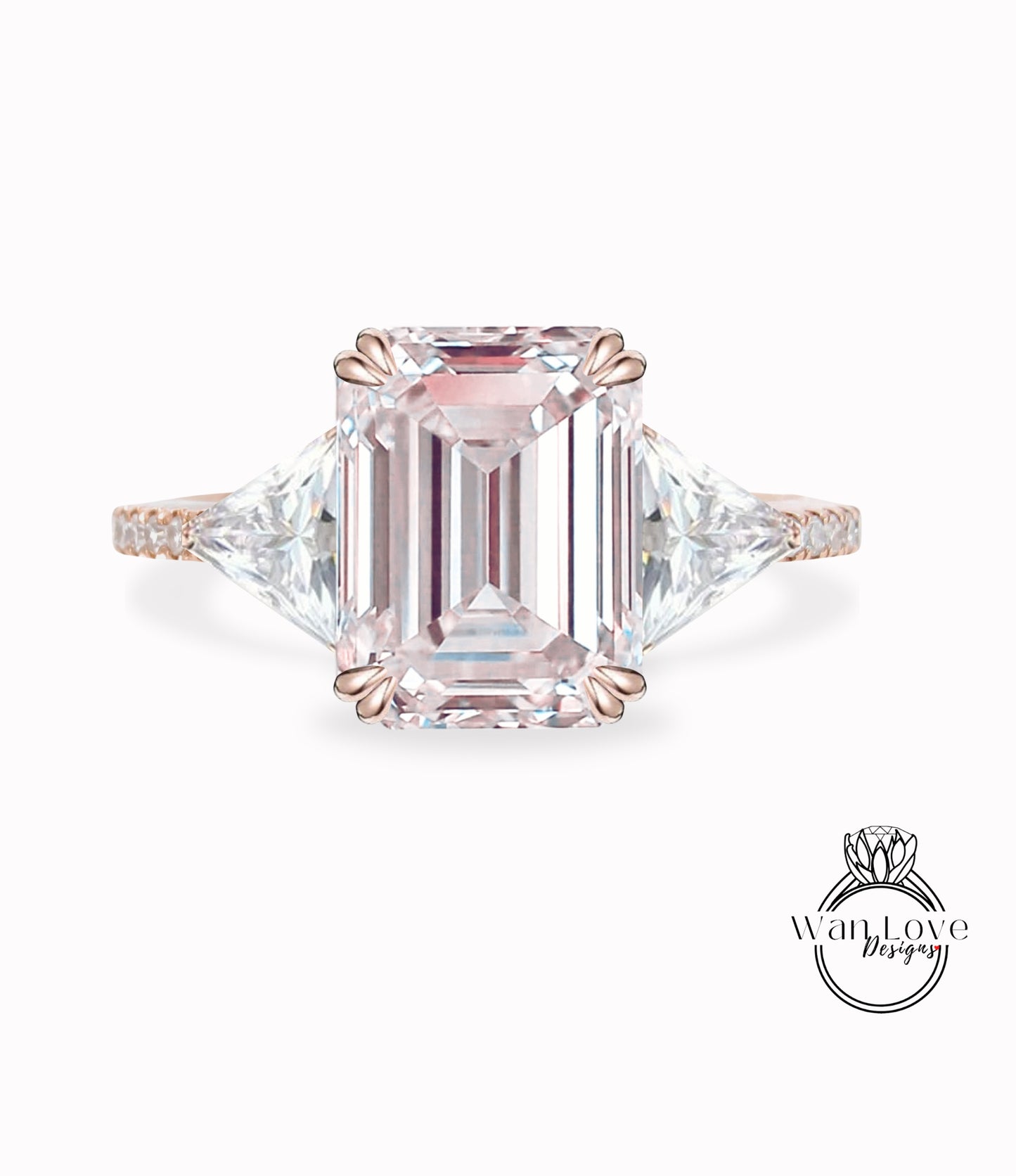 Light Pink Sapphire & Diamond Emerald Trillion Triangle cut Engagement Ring 3 gemstone Custom Ring-14k 18k White Yellow Rose Gold-Platinum-Wedding Bridal Ring Anniversary Gift