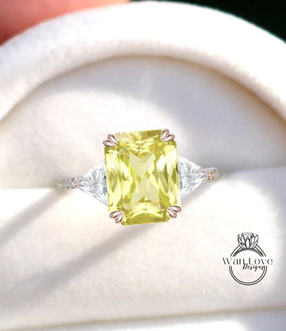 Anello di fidanzamento con diamanti smeraldo e moissanite Cuscino ovale mezza luna 3 pietre preziose 14k 18k bianco giallo oro rosa, platino, personalizzato