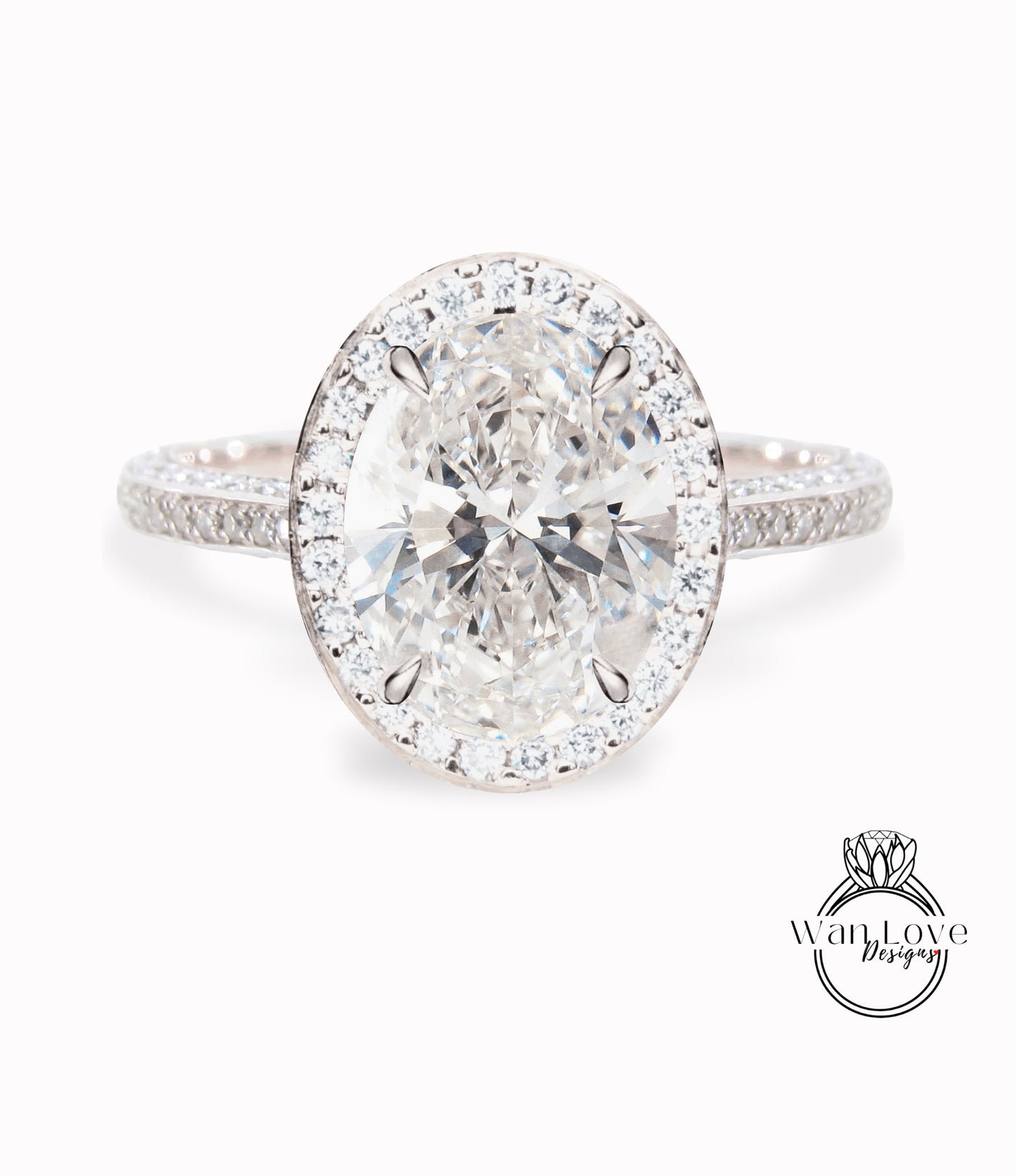 Anello di fidanzamento ovale da 2 ct, oro rosa e bianco 14k/18k, anello di diamanti ovale, anello di fidanzamento con diamante a taglio ovale, anello a fascia con diamante IGI ovale a 3 lati Halo