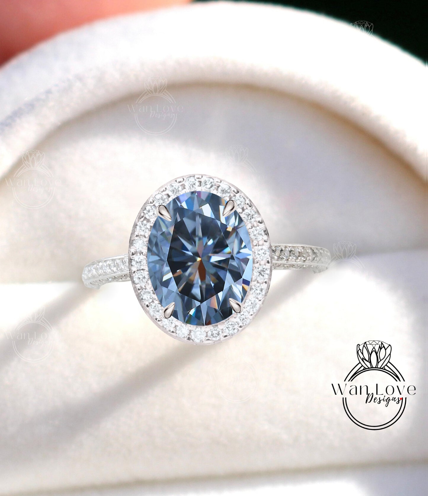 Anello di fidanzamento ovale nero Moissanite Anello stile celebrità Diamanti vintage Side Halo nascosto Anello nuziale Art Deco Anniversario Regalo per lei