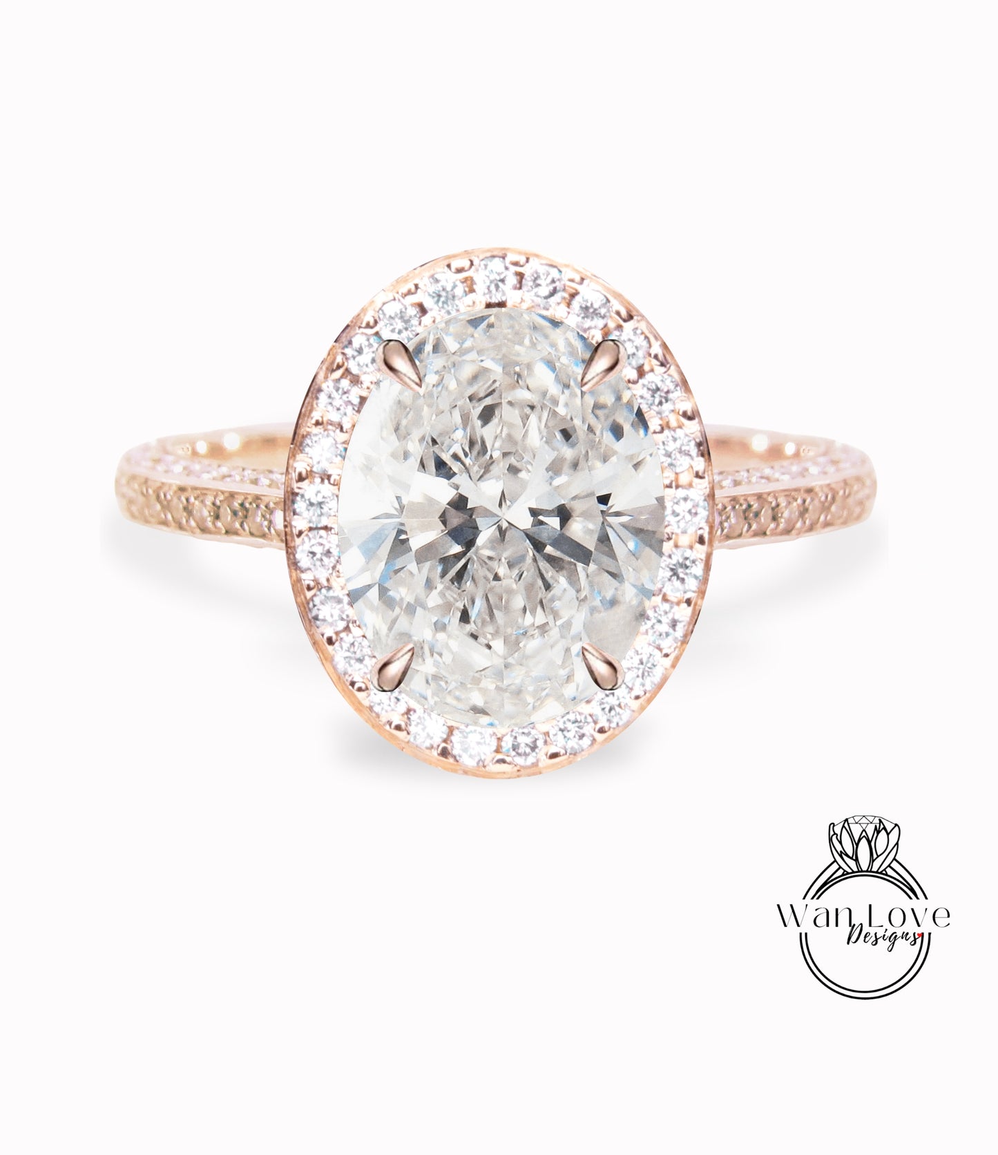 Anello di fidanzamento ovale da 2 ct, oro rosa e bianco 14k/18k, anello di diamanti ovale, anello di fidanzamento con diamante a taglio ovale, anello a fascia con diamante IGI ovale a 3 lati Halo