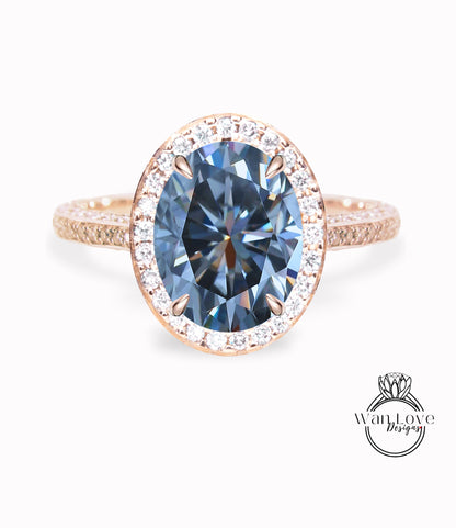 Anello di fidanzamento ovale nero Moissanite Anello stile celebrità Diamanti vintage Side Halo nascosto Anello nuziale Art Deco Anniversario Regalo per lei