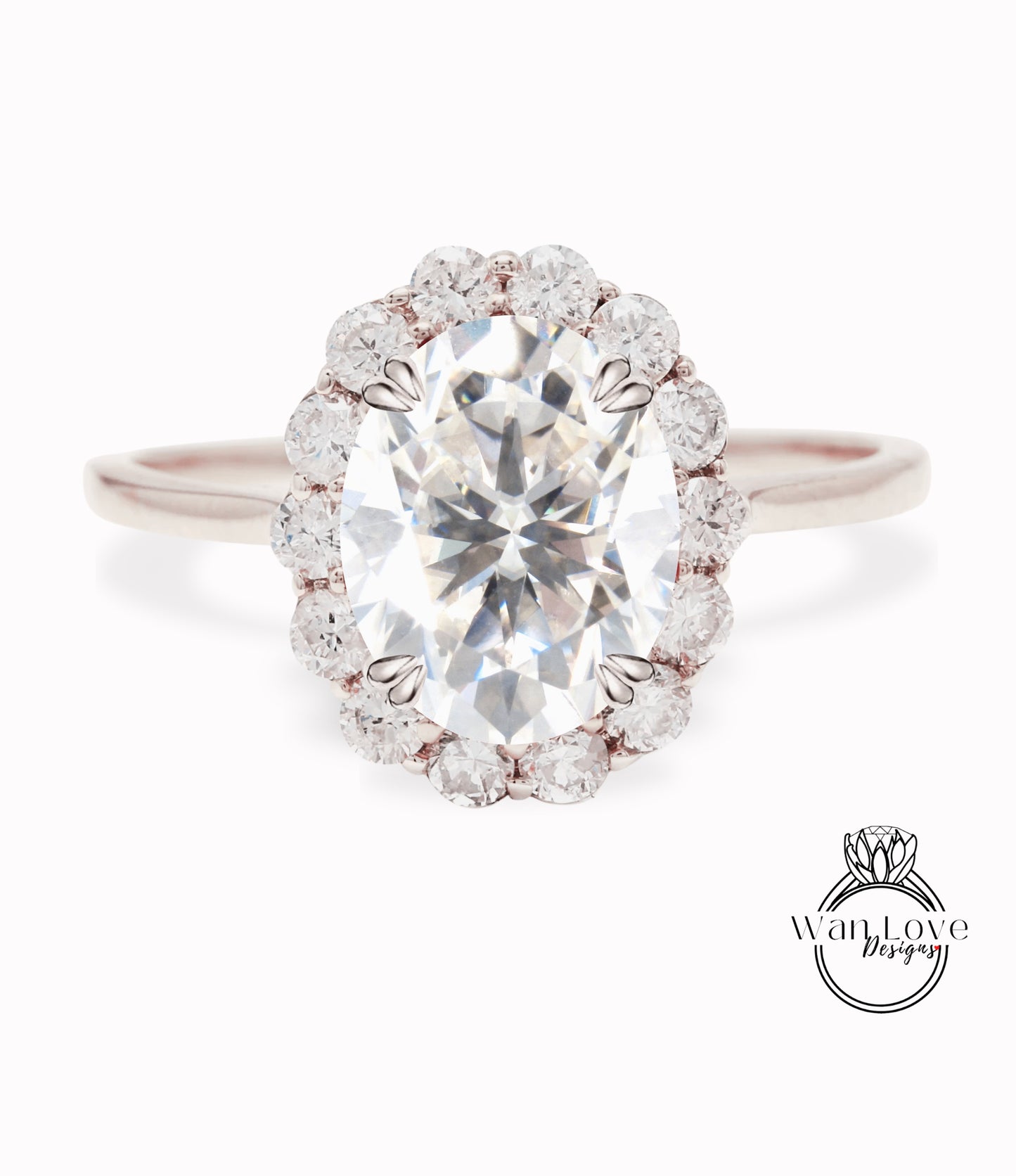 Anello di fidanzamento ovale in Moissanite Anello vintage con diamante rotondo unico Anello a grappolo Anello in oro rosa con diamante antico Anello da sposa Regalo di anniversario