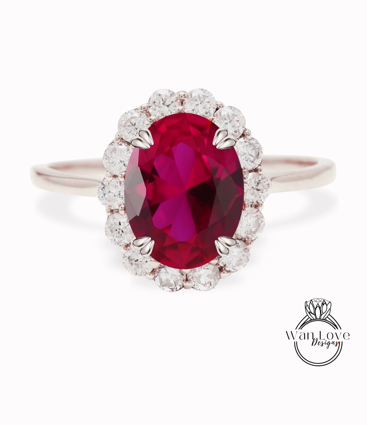 Anello di fidanzamento con rubino e moissanite ovale con semi castoni a grappolo principessa rotondo Halo Gioielli da sposa personalizzati